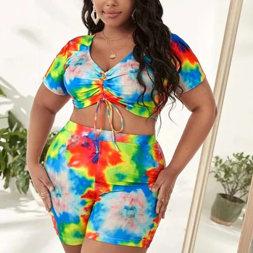 Vista 7 de Traje de baño tankini de dos piezas para mujer, sexy, fruncido en la parte delantera, manga corta, con pantalones cortos, traje de baño para verano
