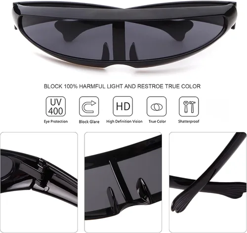 Vista 6 de KFPH Gafas de sol futuristas estrechas cíclopes UV400 Robot Space Costume Color Mirror Lens Party Rave Gafas futuristas