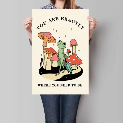 Vista 6 de FBKDVC Funny Frog You Are Exactly Where You Need To Be - Póster inspirador de acuarela, lienzo de pared, regalo motivacional para mujeres, niñas