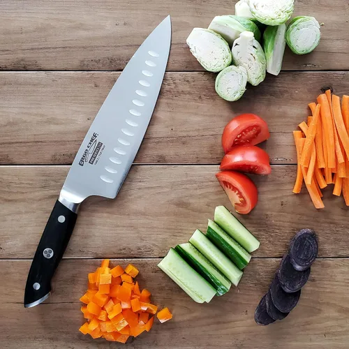 Vista 3 de Ergo Chef Pro Series 2.0 - Cuchillo de chef de 8 pulgadas, hoja de acero inoxidable forjado de alto carbono 7Cr17MoV con mango ergonómico de madera