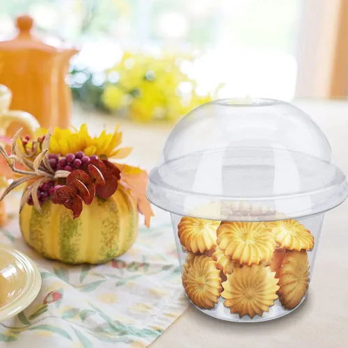 Vista 4 de 50 piezas de vasos de plástico transparente de 8 oz con tapas de cúpula con agujero, vasos de postre desechables, contenedores de comida para llevar