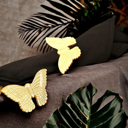 Vista 4 de Juego de 12 servilleteros de mariposa dorados brillantes para decoración de dorado (Bright Gold)