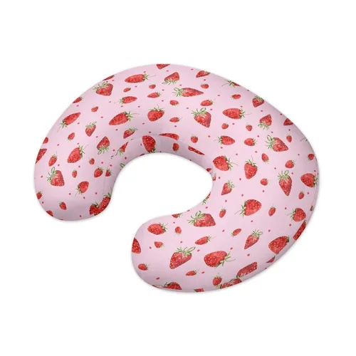 Vista 3 de Funda de almohada de lactancia materna en forma de U con forma de fresa rosada para madres que amamantan, linda funda de almohada suave de frutas