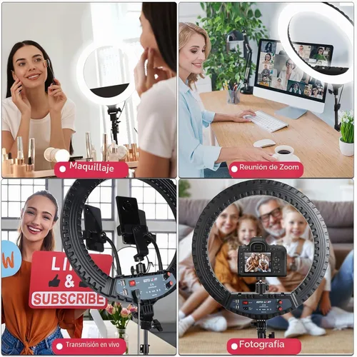 Vista 6 de Anillo de luz LED de 21 pulgadas con soporte para trípode, anillo de luz de video para fotografía de selfie, grabación de vlogs, conferencias