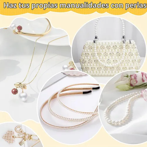 Vista 5 de Audab Cuentas de perlas para hacer pulseras, 970 cuentas espaciadoras de perlas y doradas para hacer joyas Estilos A