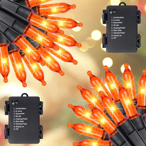 Vista 10 de Blissun Luces de Navidad, juego de 50 luces de alambre verde, mini cadena de luces de Navidad a pilas con 8 modos, luces de hadas de 16 pies