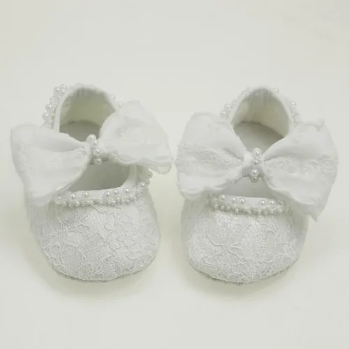 Vista 5 de Nihao Baby Conjunto de zapatos de bautismo y diadema blancos para niñas