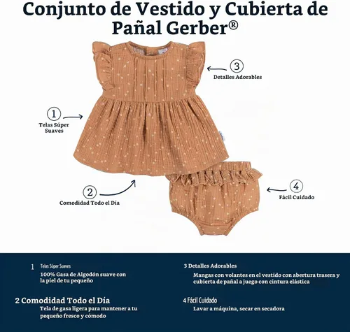 Vista 5 de Gerber conjunto de 2 piezas de vestido y cubrepañal para niña bebé Ditsy Floral