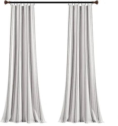 Vista 8 de Lush Decor Farmhouse Stripe - Par de paneles de cortinas de ventana de algodón teñido con hilo a rayas, 42" A x 84" L, Gris - Encanto rústico
