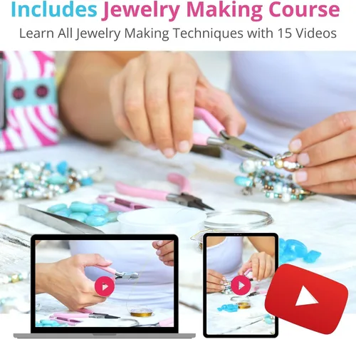 Vista 2 de Modda Kit Deluxe de Fabricación de Joyas con Curso en Video, Incluye Instrucciones, Abalorios, Elaboración de Collar, Pulsera, Aretes, Manualidades