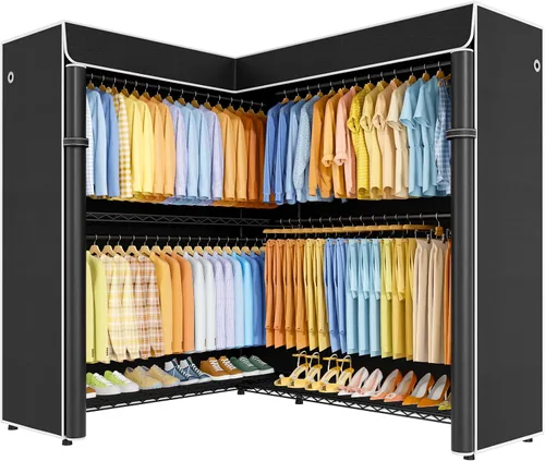 Vista 13 de ULIFHOME E15C Pro - Perchero en forma de L para esquina, perchero independiente para colgar ropa, sistema de armario resistente de 48.8 pulgadas