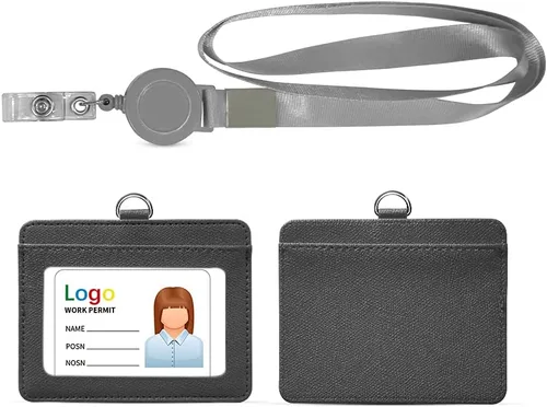Vista 17 de HYCOPROT Soporte para tarjetas de identificación con cordón, retráctil, de piel sintética, vertical, horizontal, para tarjetas de identificación