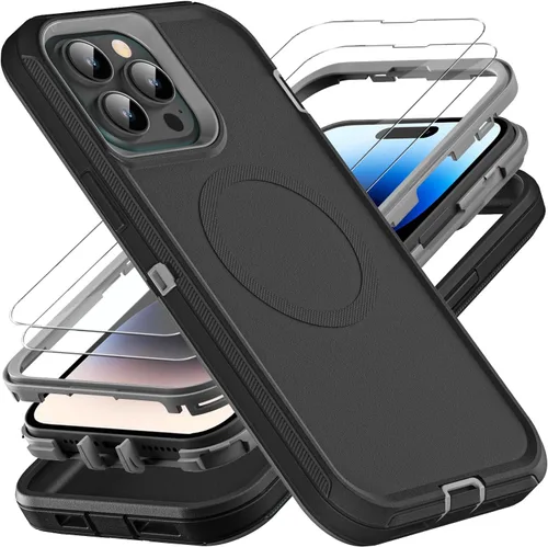 Vista 14 de YKHJKLEC para iPhone 14 Pro, funda de grado militar 3 en 1 resistente, a prueba de golpes/caídas/polvo con 2 piezas de protector de pantalla