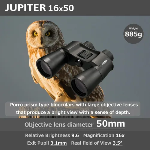 Vista 7 de Pentax Jupiter - Binocular de 16 x 50 pulgadas, fácil visión, gran apertura, prisma porro, color negro