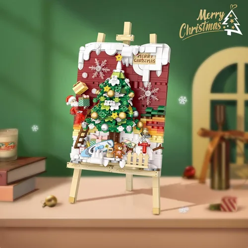 Vista 2 de MEIEST Mini bloques de construcción de pintura 3D de Navidad, juego de modelos creativos de bricolaje, colección de estereografía de partículas