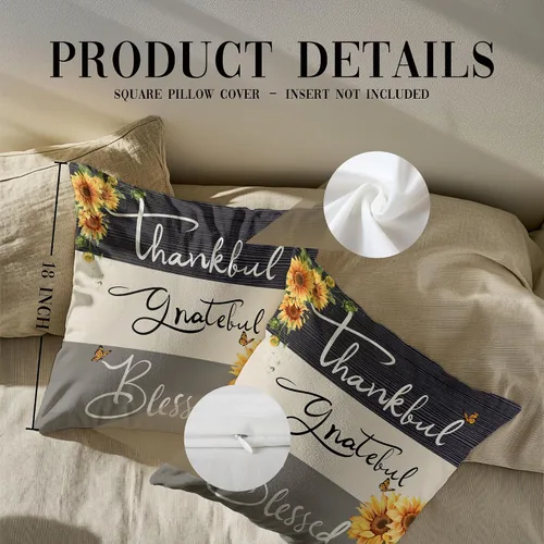 Vista 6 de Thankful Grateful Blessed Sunflower Gifts - Funda de cojín suave para sofá, cama, 18 x 18 pulgadas