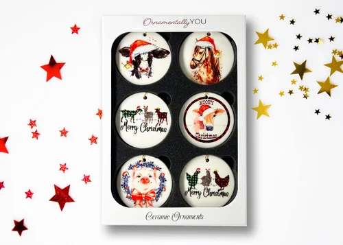 Vista 4 de Adornos de Navidad con temática de animales de granja (paquete de adornos de Navidad de animales de granja)