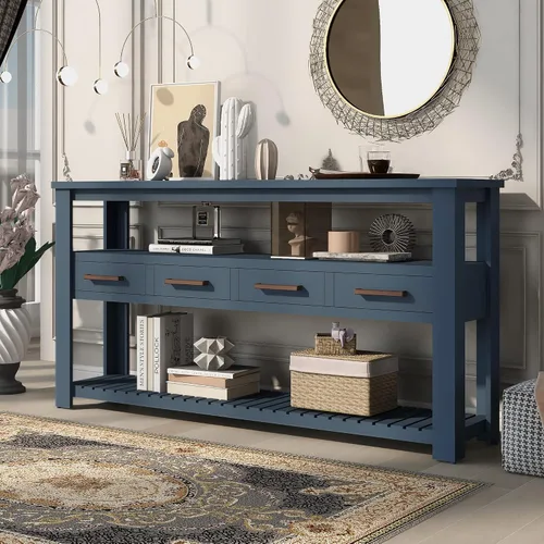 Vista 21 de Quarte Elegante mesa consola con tres cajones de almacenamiento, mesa de sofá extra larga para entrada, pasillo, sala de estar, vestíbulo, pasillo