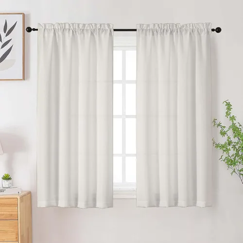 Vista 26 de Cortinas de lino para dormitorio y sala de estar de 96 pulgadas de largo, juego de 2 paneles, con bolsillo para cortinero, filtrado de luz, textura