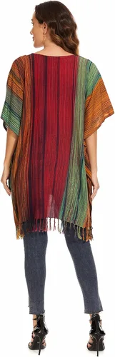 Vista 5 de Blusa tipo caftán con rayas bohemias para mujer, talla extra grande XL a 4X