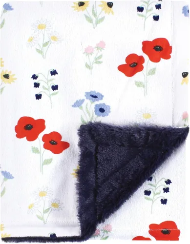 Vista 11 de Hudson Baby Infant Girl Plush Blanket with Furry Binding and Back, Navy Bold Floral, One Size (Pack of 2)