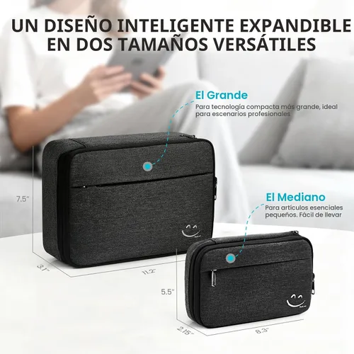 Vista 2 de Travelkin - Organizador de cables de viaje, organizador electrónico de viaje, bolsa organizadora de cables para cables, cargadores de teléfono, Negro