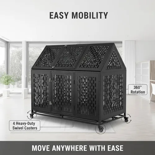 Vista 4 de Jaula indestructible para perros con divisor – Perrera de interior resistente de 52 pulgadas para perros grandes, jaula de acero XL con doble