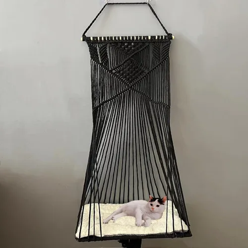 Vista 5 de Hamaca colgante para gatos macramé, color negro