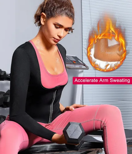 Vista 4 de Gotoly Mujer cintura entrenador caliente neopreno camisa sauna traje sudor cuerpo moldeador chaqueta superior cremallera manga larga