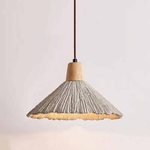 Vista 10 de Lámpara colgante de hormigón de estilo japonés, cable ajustable, lámpara colgante de cemento en forma de cono de isla de cocina con acento de madera