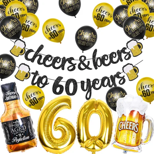 Vista 10 de 21st Birthday Anniversary Decorations for Men Women (Black Gold) Gold Foil Balloon, Cheers Cup Foil Balloon for Wedding Anniversary Party Supplies