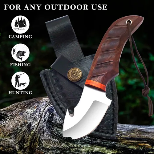 Vista 4 de AR - Cuchillo desollador hecho a mano de 7 pulgadas con gancho intestinal, cuchillo de caza de alta calidad, cuchillos hechos a mano