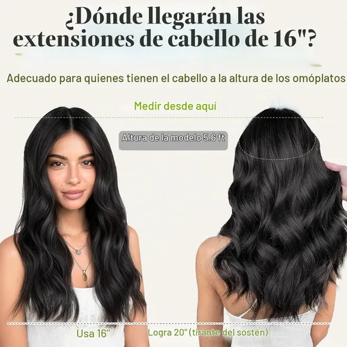 Vista 5 de KooKaStyle Extensiones de cabello de alambre invisible con diadema transparente, tamaño ajustable, 4 clips de seguridad, largo, ondulado, alambre