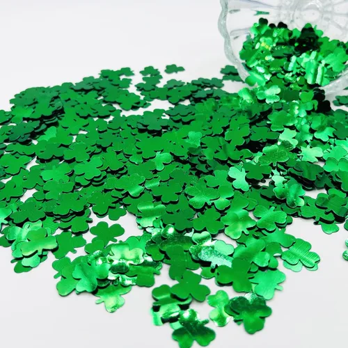 Vista 2 de Miles de piezas de confeti verde con purpurina para el día de San Patricio, trébol de la suerte, recortes de trébol con purpurina irlandesa