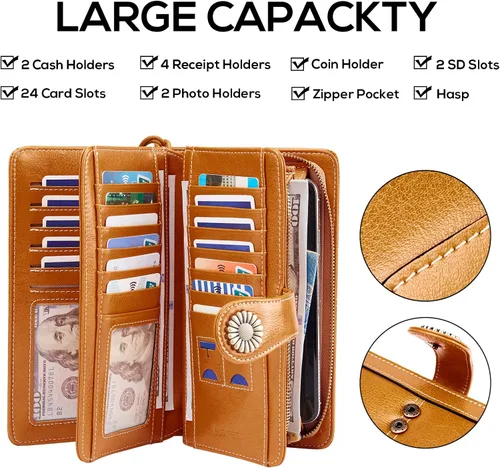 Vista 2 de INSIFEEL Billetera pequeña para mujer, bolso compacto de cuero con bloqueo RFID RFID para mujer, Marrón, Retro