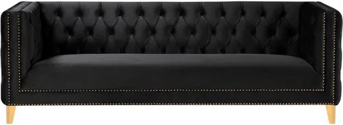 Vista 3 de Pemberly Row Sofá de terciopelo con acabado negro de galleta profunda moderna/contemporánea