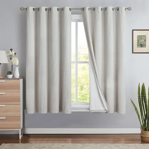 Vista 10 de Jubilantex Cortinas opacas 100% con revestimiento de lino, paneles de cortina texturizados de lino gris, 84 pulgadas de largo para dormitorio, sala