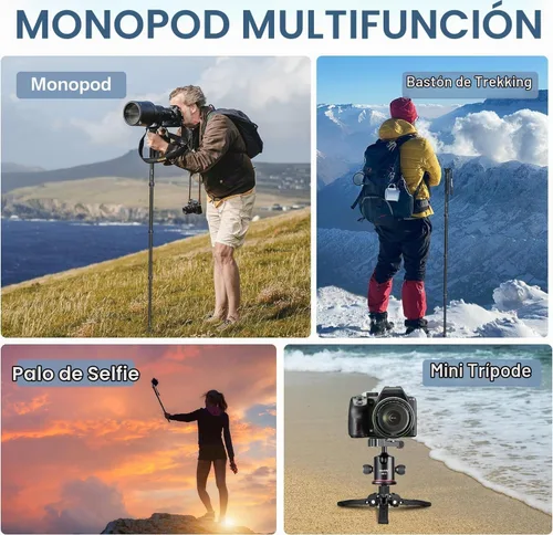 Vista 6 de Manbily Monopies para cámaras con pies, 5 secciones, 67 pulgadas, carga máxima de 15.43 libras, monopie de cámara extensible portátil de aluminio