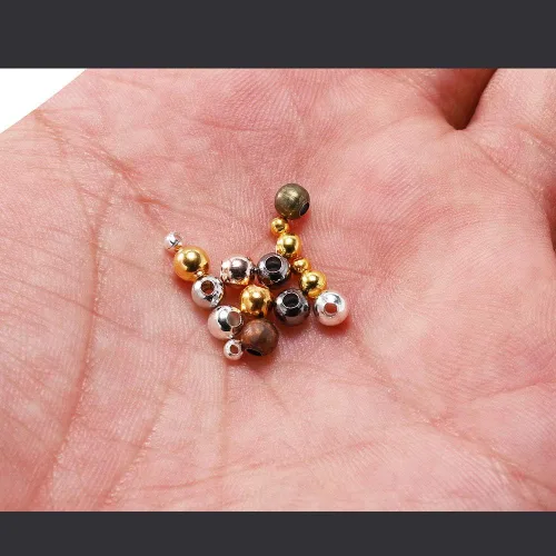 Vista 4 de 500 cuentas espaciadoras redondas de bronce de 0.079 pulgadas (0.079 in), cuentas de metal con semillas de extremo de bola lisas para fabricación