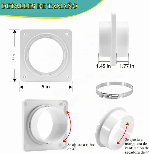 Vista 2 de Kit de Conector de Manguera de Ventilación para Secadora VIWINVELA - Placa de Pared para Ventilación de Secadora - Conector de Conducto de Secadora