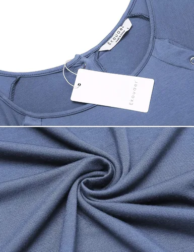 Vista 5 de Ekouaer - Camisón con botones y manga corta para mujer, vestido para lactancia, parto, hospital y maternidad, tallas S-XXL
