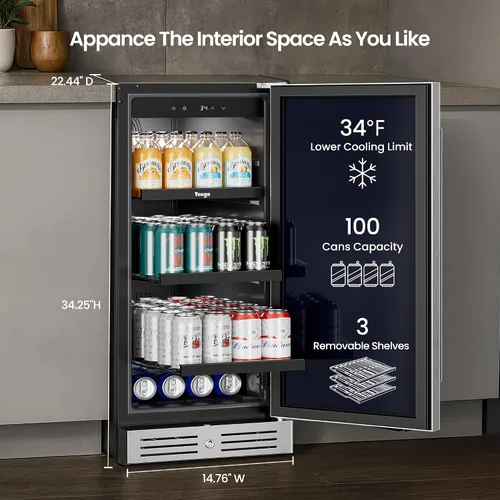 Vista 3 de Yeego Refrigerador de bebidas al aire libre de 15 pulgadas, mini