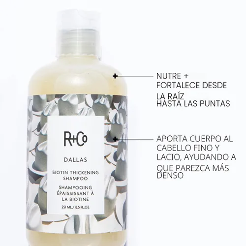 Vista 2 de R+Co Dallas Biotin Champú Espesante Espesa, Nutre + Fortalece Vegano + Libre de Crueldad