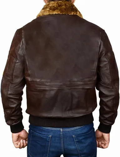Vista 4 de III-Fashions Aviador superior USAAF piloto volador Tom Cruise múltiples parches G1 cuello de piel marrón chaqueta de cuero bombardero