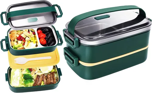 Vista 20 de Caja Bento de acero inoxidable para adultos y niños, lonchera japonesa a prueba de fugas, recipientes divididos para alimentos y comidas, juego