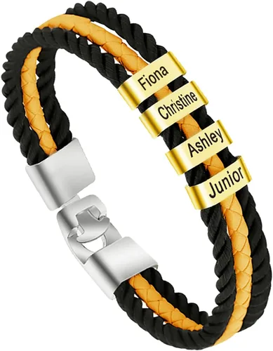 Vista 31 de Pulseras de cuero personalizadas para hombre con 1-6 nombres, pulsera trenzada personalizada con cuentas para papá, marido, día del padre, San