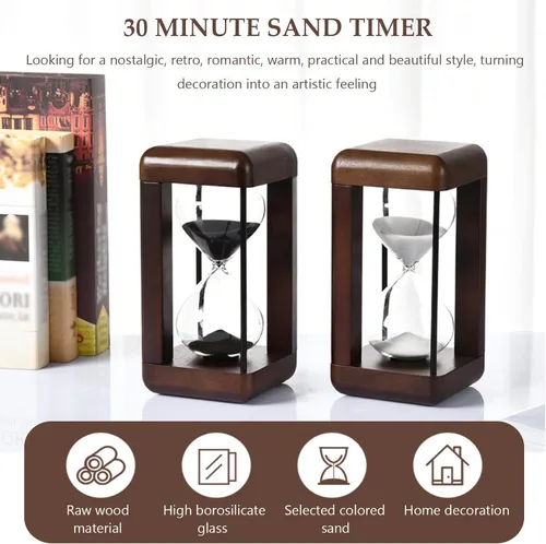 Vista 3 de Temporizador de arena, reloj de arena de 30 minutos, reloj de arena decorativo grande de madera maciza, cristal de hora con arena, utilizado