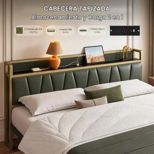 Vista 3 de LIKIMIO Marco de cama tamaño King con 2 cajones y estación de carga