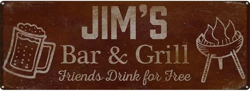 Vista 113 de Adam's Bar and Grill Friends Drink for Free, cartel de aluminio de 5.75 x 15.5 pulgadas, accesorios personalizados para bar y decoración de pared