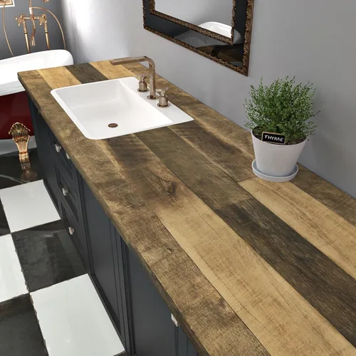Vista 5 de Papel tapiz autoadhesivo de textura de madera rústica de vinilo marrón, impermeable, para encimera, cocina, gabinetes, envolturas, de 12 x 80
